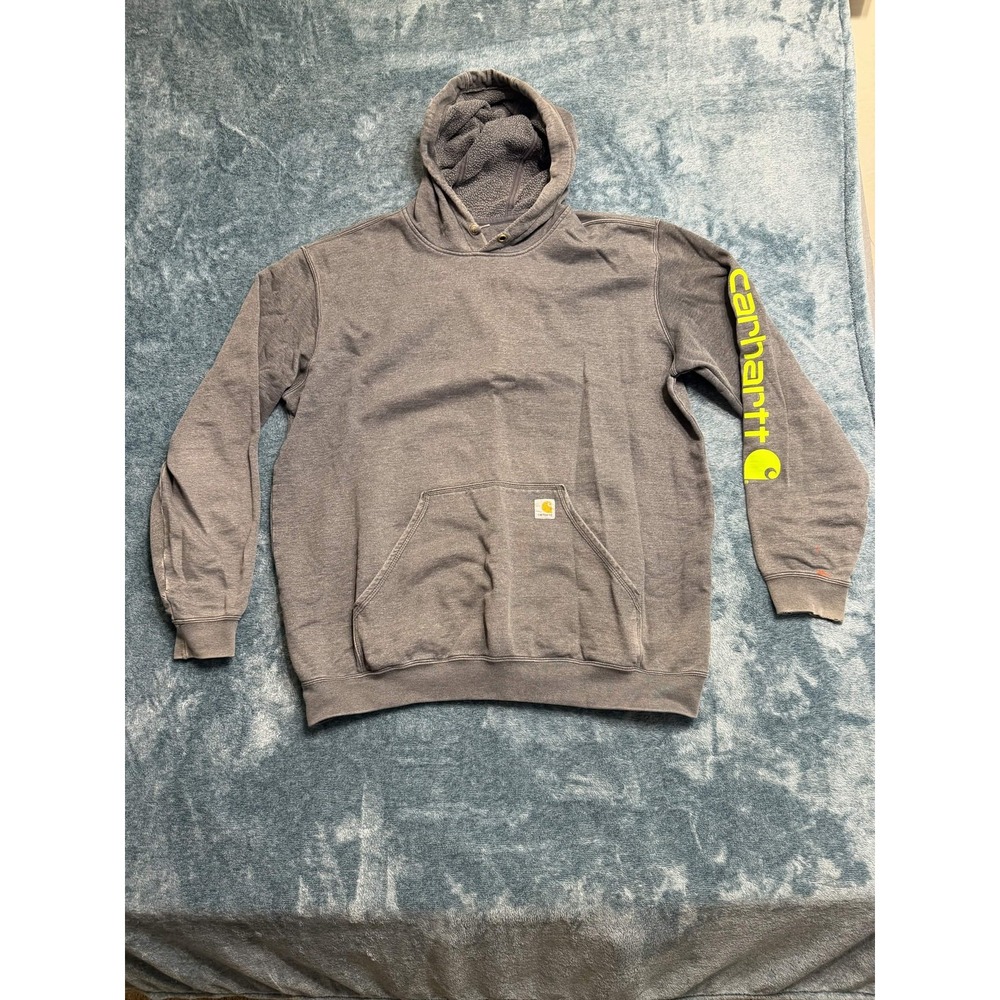 Carhartt Hoodie XL Tall Men Heather Gray Sleeve Logo Pullover